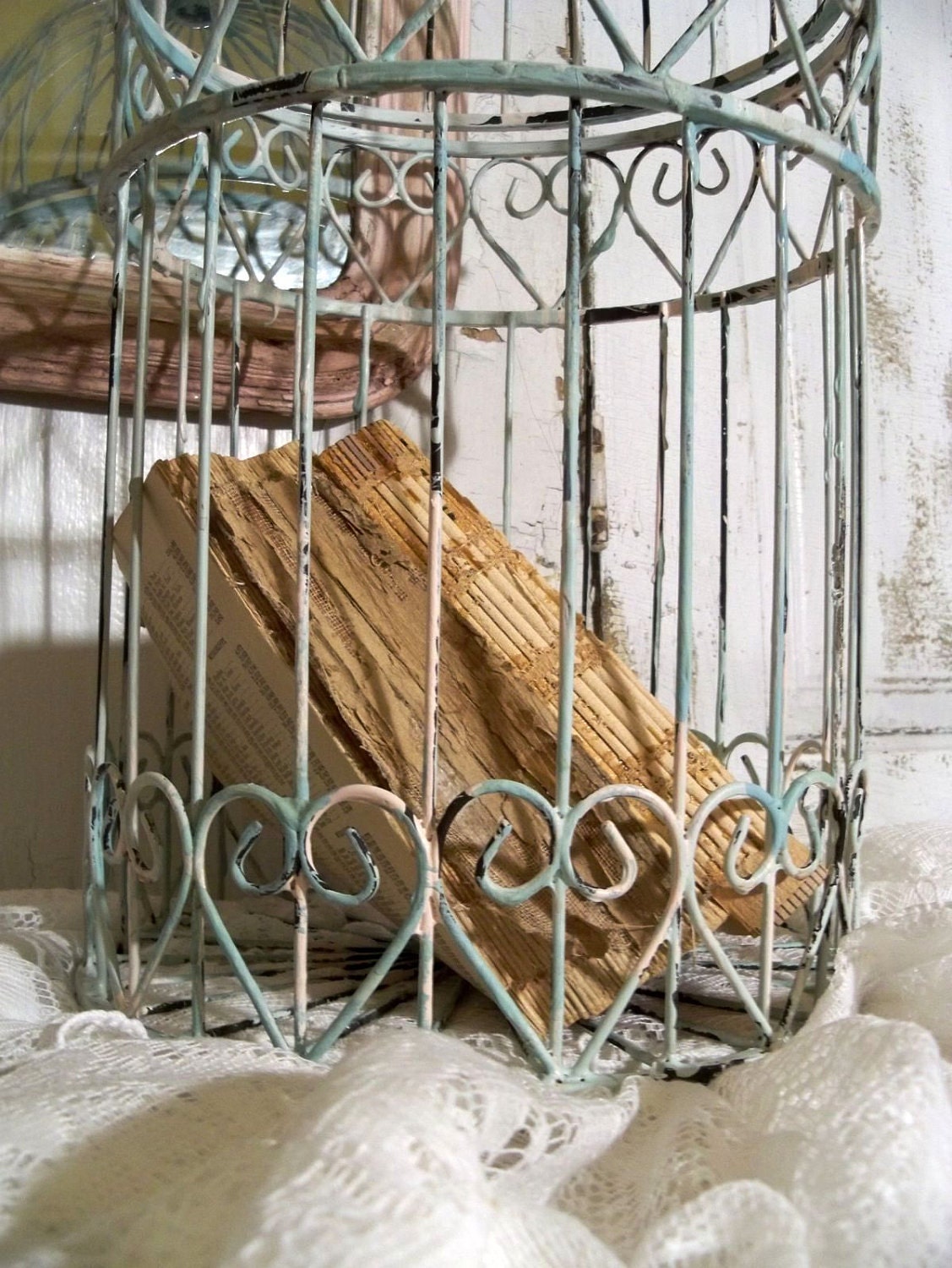 Vintage birdcage hand painted shabby chic chippy distressed OOAK Anita Spero