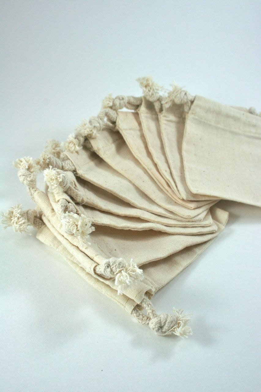 10 Cotton Muslin Bags Pouches (3 by 4 inch) for Jewelry, Earrings, Rings, Pendants, Gift Bag