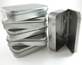 6 Steel Metal Boxes Hinged Rectangular Tins - Wedding Favor Boxes Mint Tins