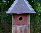 The Americana: Arts and Crafts Birdhouse Made of Reclaimed Barn Wood and Metal--MADE TO ORDER