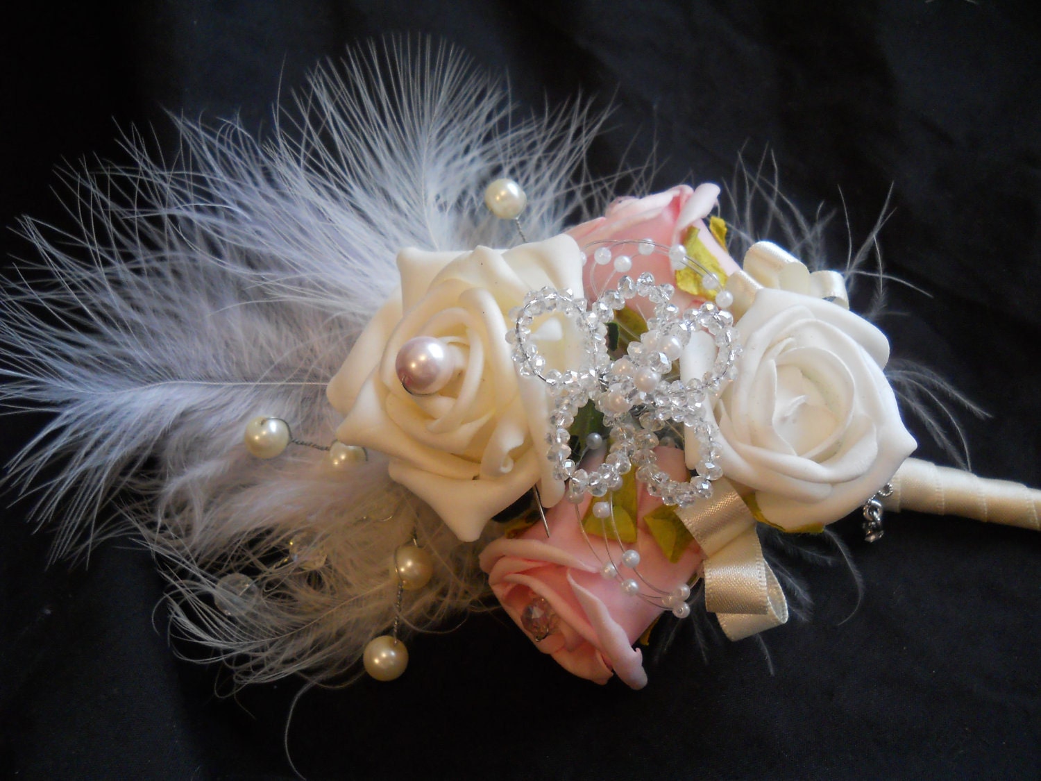 Feather jewellery Wedding Corsage in Pink/White/Ivory Ideal For Mothers of the Bride and Groom  Can be made in any colour.