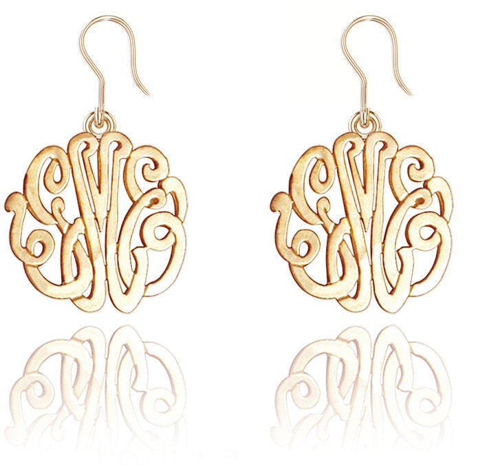 Personalized Handmade Monogram Earrings (order any name)- Yellow Gold and Sterling Silver