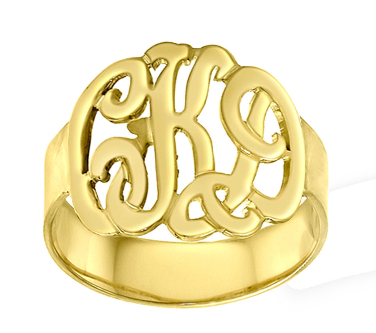 Handcrafted Personalized Monogram Ring -Customize It With Your Initials - Silver with Gold.