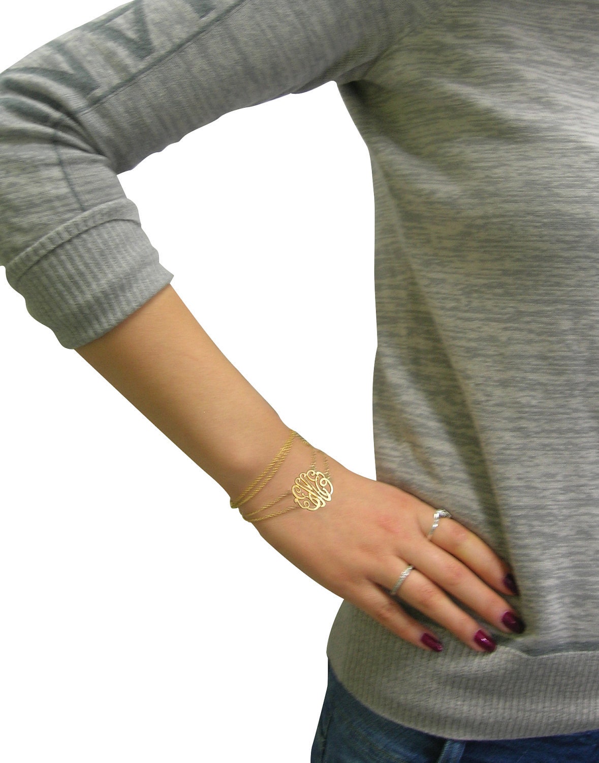 Designer Personalized Initial Bracelet (Order Any Initials) - Sterling Silver and 24K yellow Gold