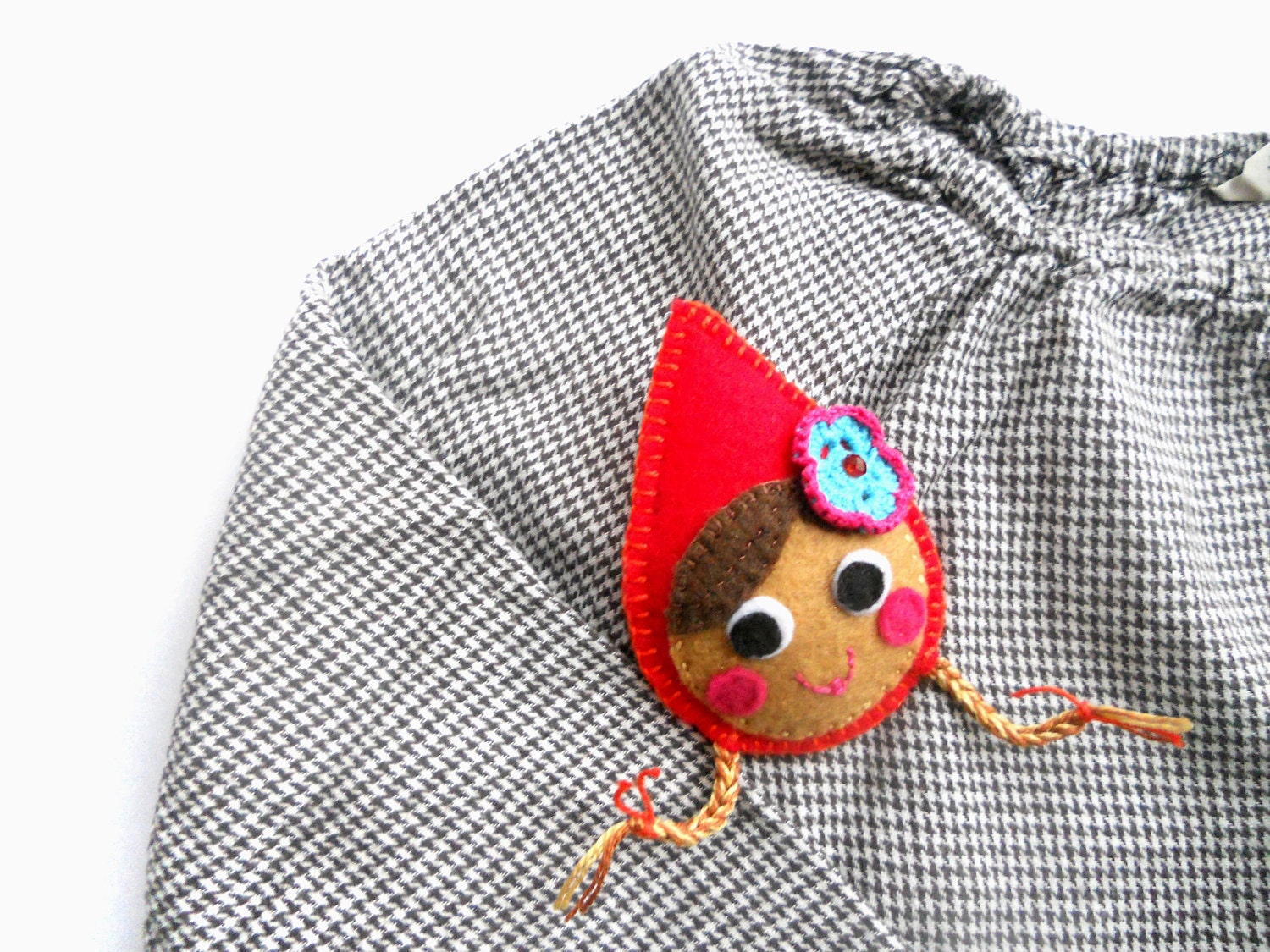 Felt pin brooch for kids Little Red Riding Hood brooch Kids jewelry Girls brooch Spring accessory