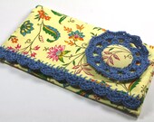 Checkbook cover Floral Country French fabric blue lace