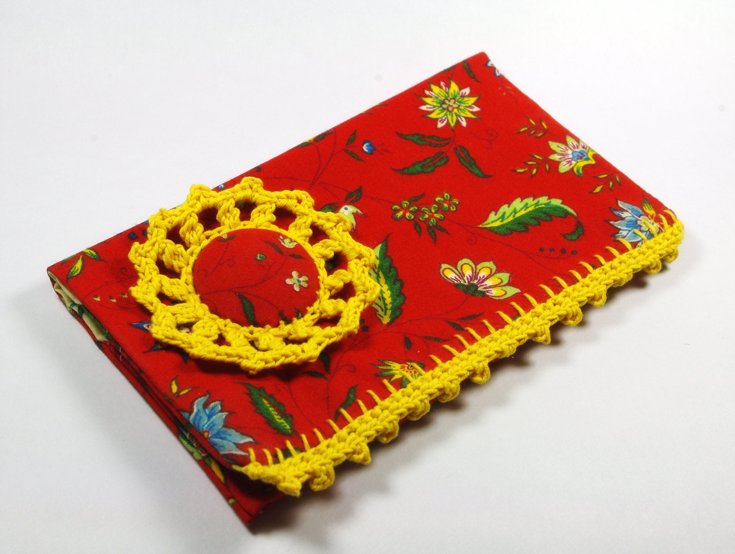 Checkbook cover Red Yellow French fabric Provence rustic country