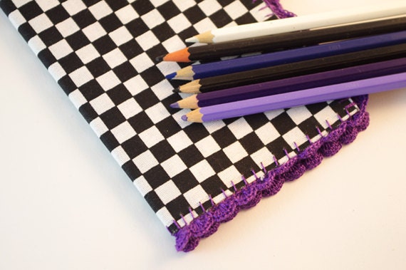 Notebook Black White checked Fabric Journal covered