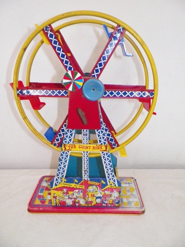 1950's Ohio Art Tin Litho Ferris Wheel "The Giant Ride"