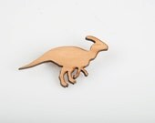 Parasaurolophus Brooch.Laser Cut Wooden Dinosaur Pin. Cherry Wood and Acrylic.