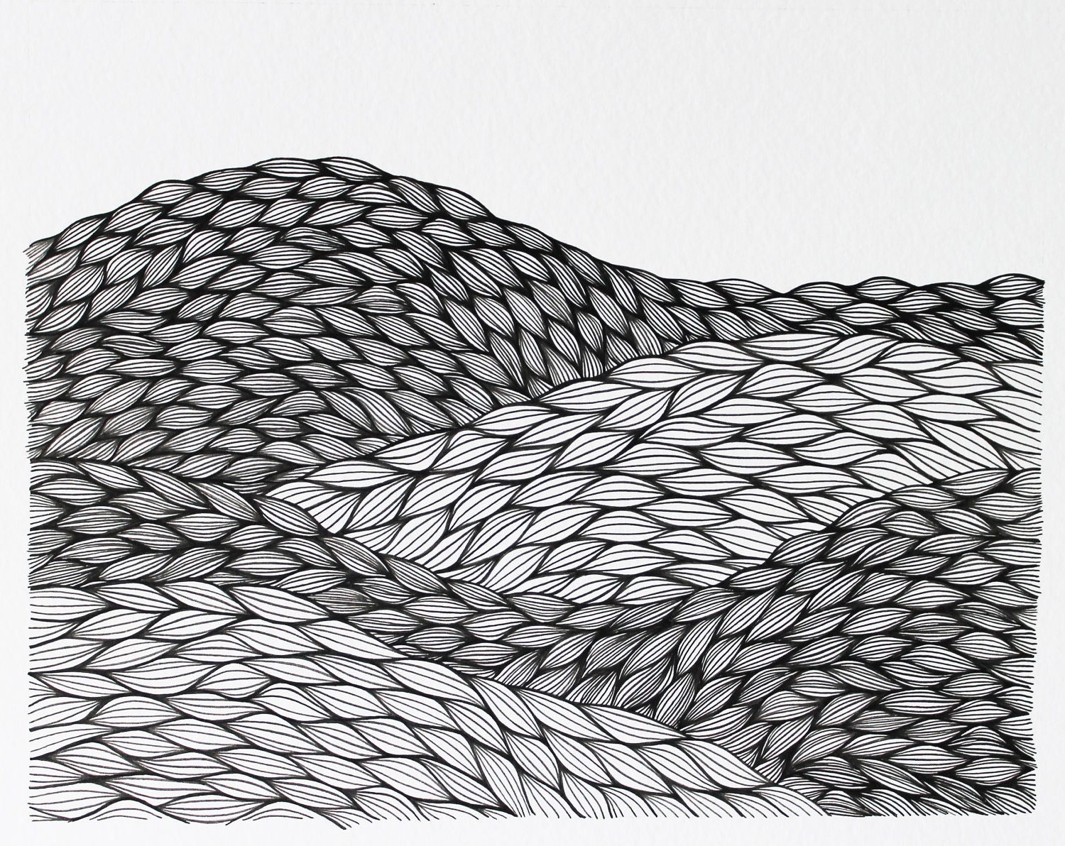 The Hills in Black and White, Original Ink Painting, Abstract Landscape by Keely Finnegan