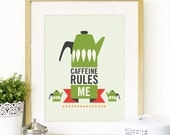 Cathrineholm Poster Mid Century modern Art illustration Coffee inspired in Cathrineholm design in Green - A3 poster size print - mid century