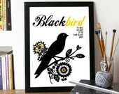 Beatles Poster Music BLACKBIRD Art print illustrated with Typography and Black bird- A3 size Poster art Beatles print