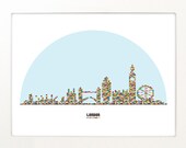 LEGO London city skyline art Poster in LEGO pieces. Snow globe - A3 size Poster print - London City Poster Silhouette with rainbow colors