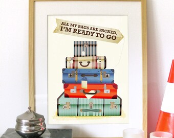Mid century Retro Vintage Print Typography Poster Art ...I'm ready TO GO - inspired from song - A3 poster size print - vintage retro look
