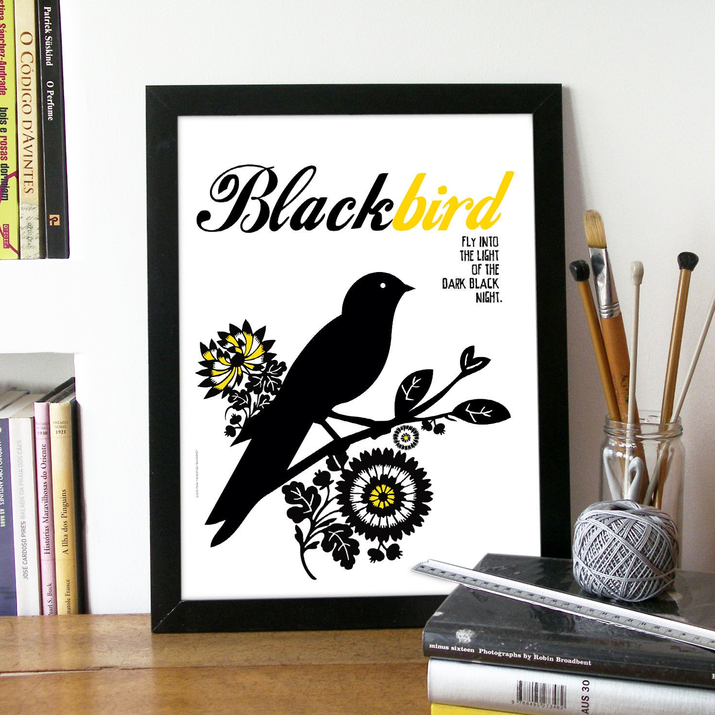 Beatles Poster Music BLACKBIRD Art print illustrated with Typography and Black bird- A3 size Poster art Beatles print
