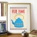 Art for Kitchen Word Print Illustration Poster in Blue - Tea Time - A3 poster print - Vintage Mid Century design