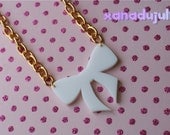White Laser Cut Bow Necklace