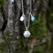 Reserved for Gladys- Shell, Pearl and Teal Blue Charm Necklace on Silver Plated Chain