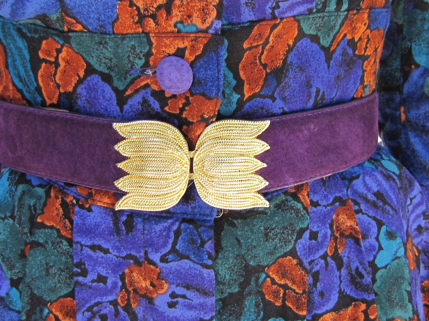 Vintage 80s Purple Suede Belt with Gold Buckle
