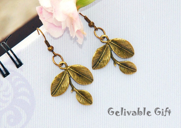 Antique Brass Leaf Earrings EL01