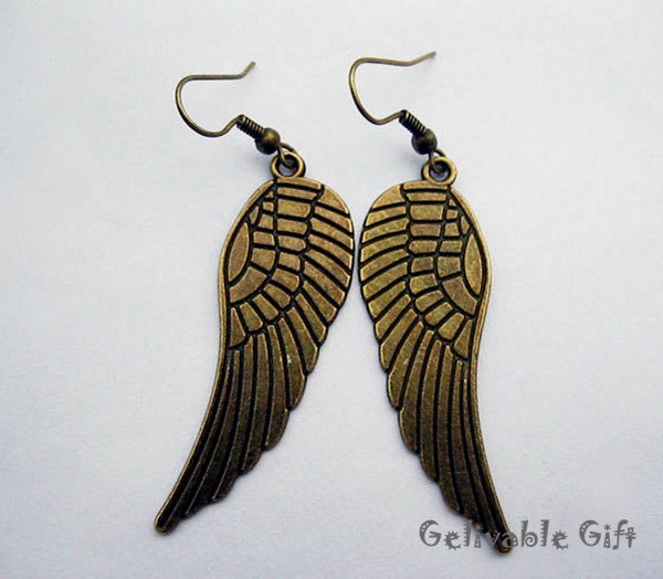 Angel Wings Earrings,steampunk antique brass wings piercing earrings EW02B