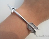 Steampunk antique silver arrow bracelet, Inspired Katniss Unisex Silver Arrow Bracelet BA01S