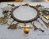 Steampunk Harry Potter Charm Bracelet,antique brass golden snitch,lighting,dragon Lord Voldemort  Deathly Horcrux charms bracelet BHP03