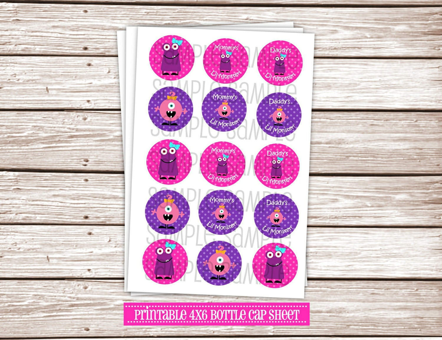 Little Girly Monsters DIY 1" Bottle Cap Printable Image Sheet 4x6 Il_170x135