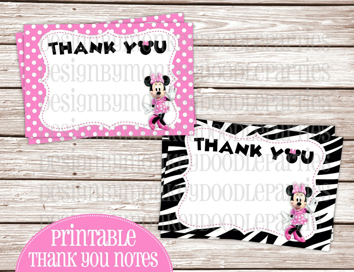 Adorable Minnie Mouse Inspired Printable Thank You Notes Pink Polka Dots & Zebra- Blank DIY Il_570xn