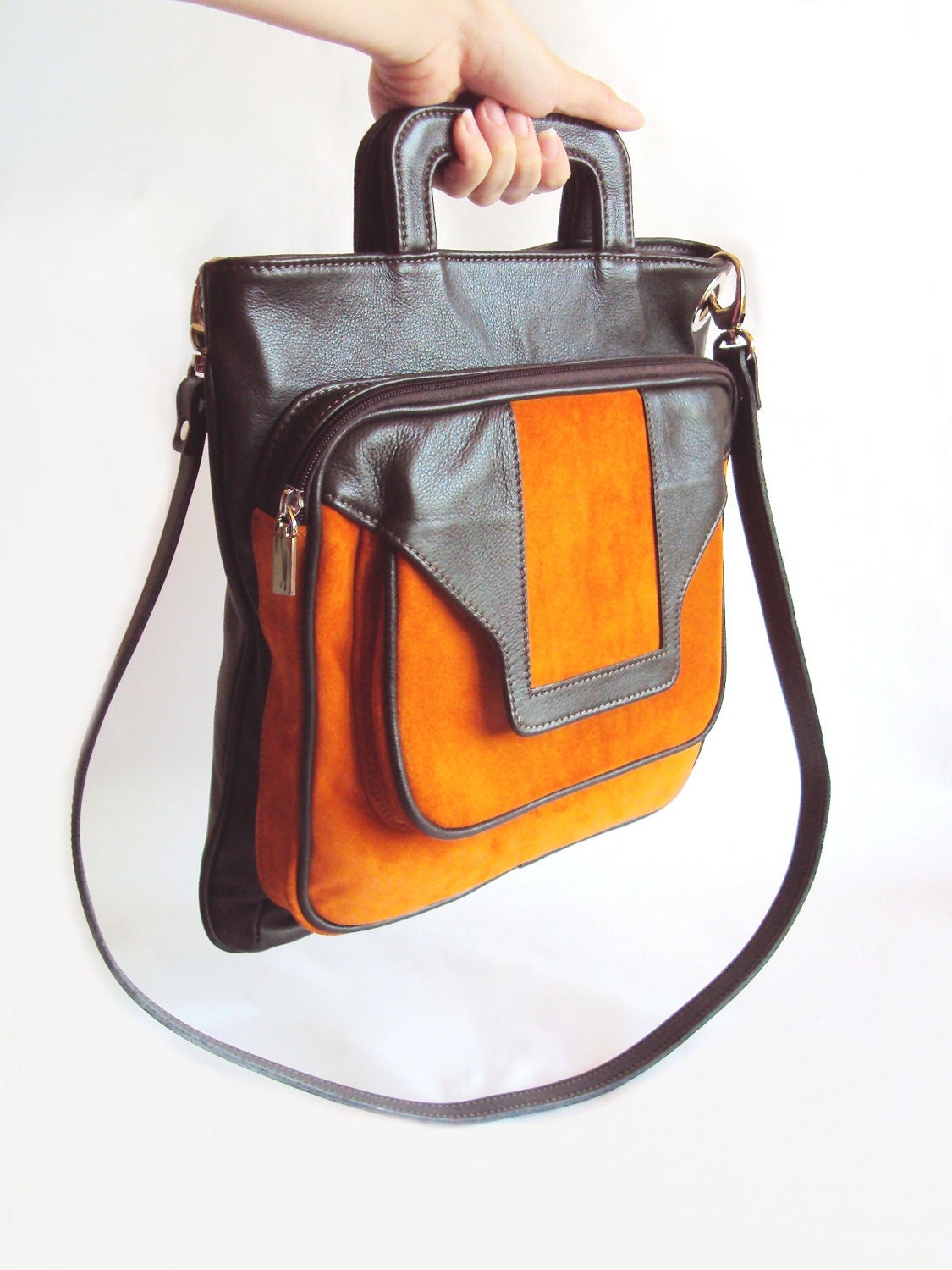 Leather Messenger Bag Cross Body-Classic Handbag Orange Brown Vintage Inspired Bag School bag