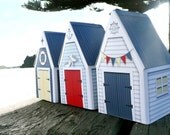 3 PRINTABLE BEACH HUT Gift Boxes - Party Favor, Boat Shed, Beach House Red, White and Blue - Instant Download