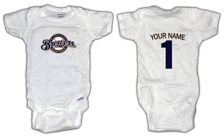 Baseball Milwaukee Brewers ONESIE with custom name. Baby/Toddler sizes.