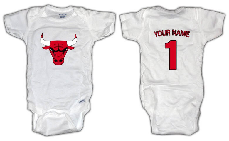 Basketball Chicago Bulls ONESIE with custom name. Baby/Toddler sizes.