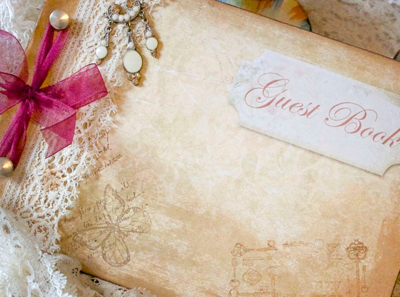 Wedding guest book - vintage shabby chic, custom - 20 pages