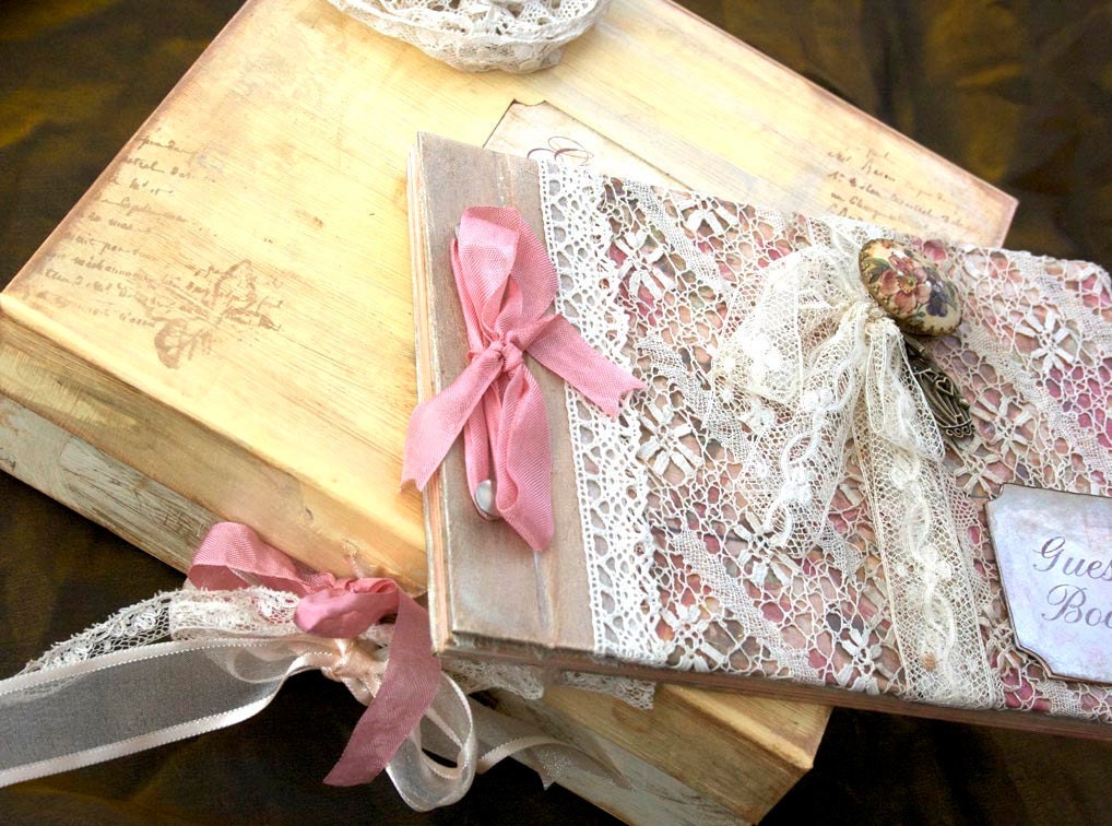Wedding Guest Book Keepsake Box in Vintage Shabby Chic style - Custom