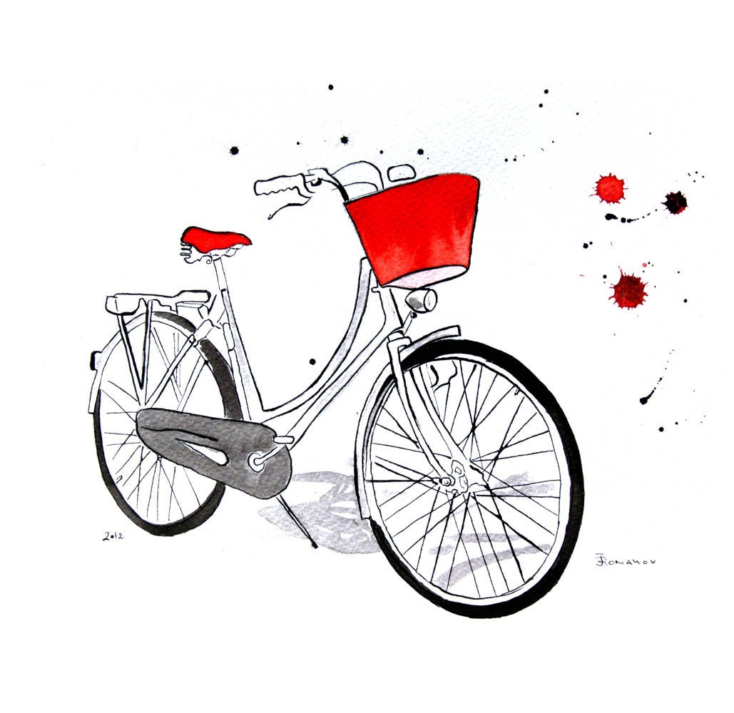 Watercolor Painting Retro Bicycle  - Original watercolor painting