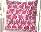 Decorative Pillow Cover - 18 x 18 Honeysuckle Honeycomb Pink and White Geometric Pillow- Throw Pillow