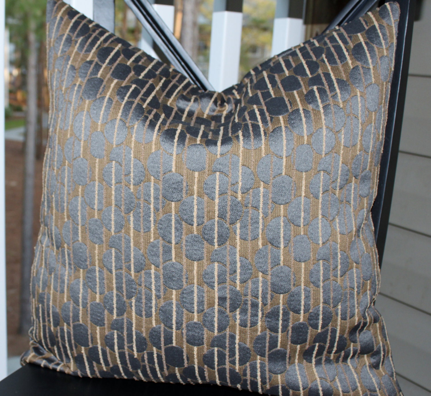 Decorative Pillow Cover - 18x 18 Embroidered Silver Grey Metallic and Bronze Pattern - Gray Throw Pillow
