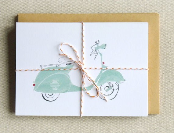 SALE Vespa Mint Green - Illustration Set of 8 Cards