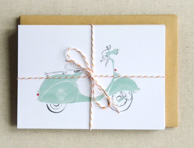 SALE Vespa Mint Green - Illustration Set of 8 Cards