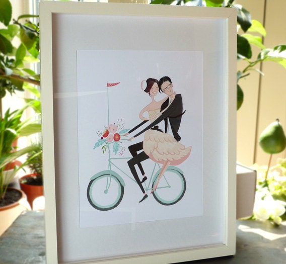 Custom Wedding Portrait 8"x10" - Modern, Mint Bike, Vintage inspired