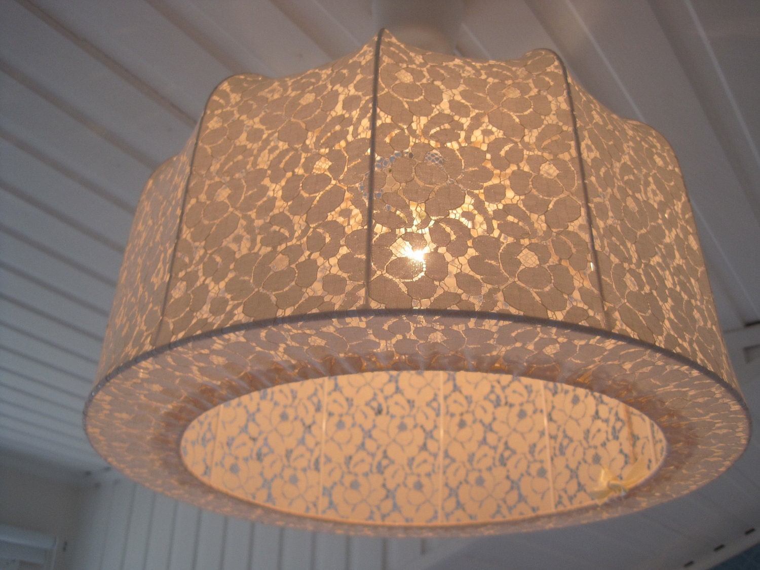 Reserved for Francesca Lampshade, Pendant lamp made in vintage lace