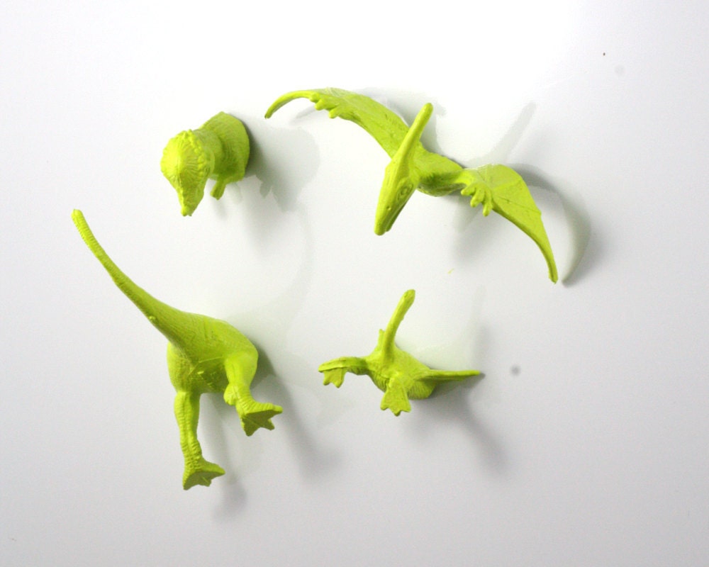 Lime Dinosaur Magnets - 4 piece set in bright green - Funny office gag gift