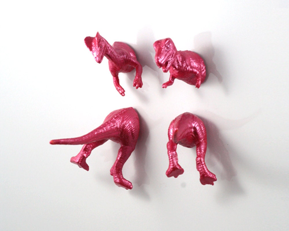 Pink Dino Magnets - 4 piece set - Bright Awesome Girly Pink