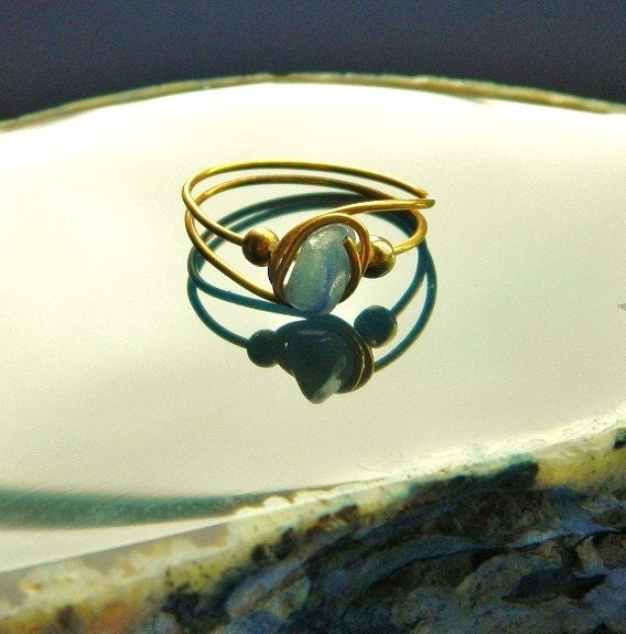 Blue Quartz Gold Wire Wrapped Ring