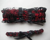 Charlotte- Black Lace over Red Satin Corset Detail Garter Set