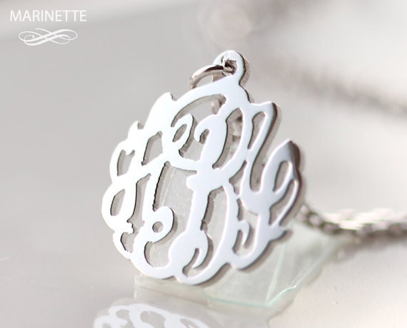 Sterling silver personalized mini monogram necklace - 5/8 inch - Expedited shipping