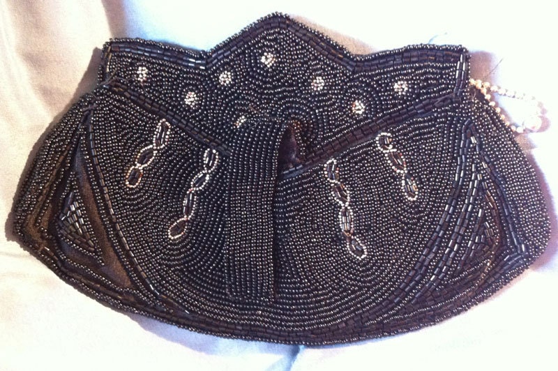 Black Beaded Flapper Clutch: Made in Belgium