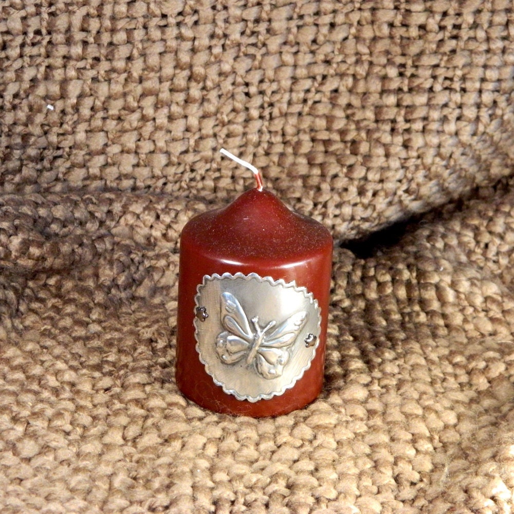 Candle Sleeve Pewter Embossed Butterfly motif